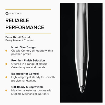 CROSS Classic Century Lustrous Chrome Pen and Pencil Set incl. Premium Gift Box / Refillable Medium Ballpen & 0.7 mm Pencil
