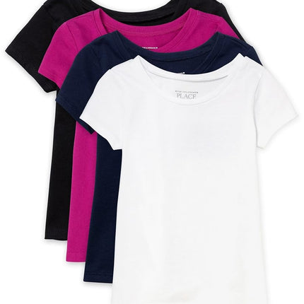 The Children's Place, Baby Girls Toddler Short Sleeve T-Shirt Black Fuchsia Black White, Black/Fuchsia/Black/White, Pack of 4, 12-18 Months