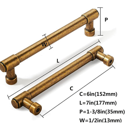 khtumeware 6 Pack 6 Inch(152mm) Vintage Antique Brass Cabinet Pulls Kitchen Cabinet Hardware for Cupboard Drawer Handles Dresser Pulls