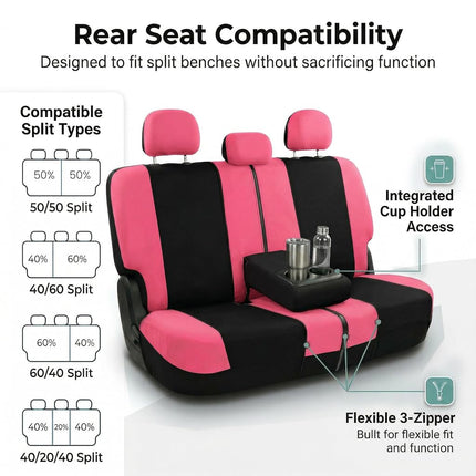 FH Group Automotive Seat Covers Pink Universal Fit Bucket and Bench Cover fits most Cars, SUVs, and Trucks (Full Set Airbag Compatible with Split Bench) FB030PINK115