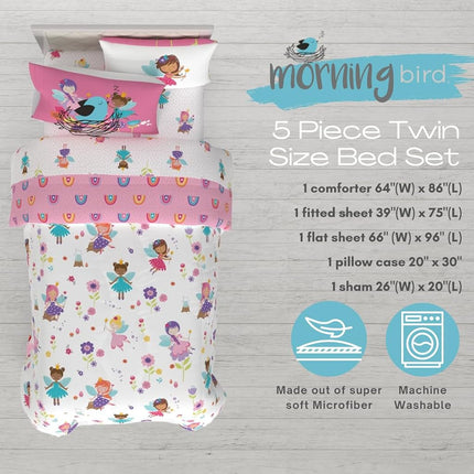 Juego de edredón y sábanas Franco con funda de almohada, microfibra, rosa, 5 piezas, tamaño individual
