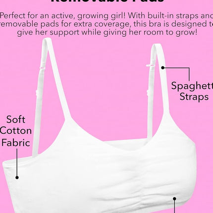 Fruit of the Loom Girls' Bra with Removable Cookies, 2-Pack, Light Nude/Black Hue, 36