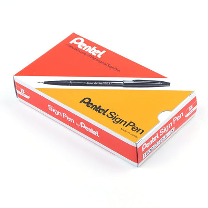Pentel Sign Pen Fiber-Tipped Pen, Red Ink, Box of 12 (S520-B)