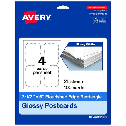 Avery Printable Rectangle Cards, Scalloped Edges, 3.5" x 5", Glossy White Cardstock, Laser/Inkjet, 100 Total, Great for Postcards, Thank You Cards, and More