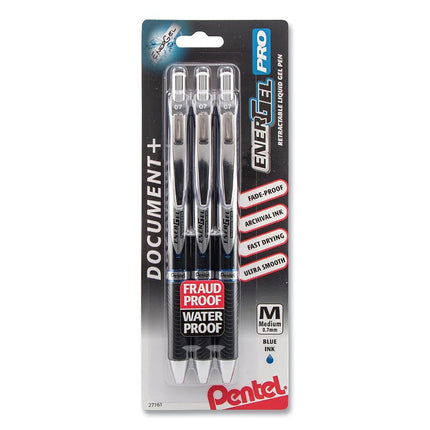 Pentel EnerGel Pro Permanent Gel Ink Pen, (0.7mm) Medium Point, Blue Ink, 3-Pk (BLP77BP3C)