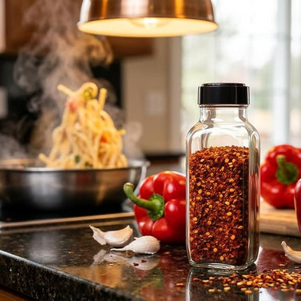 JARMING COLLECTIONS Glass Spice Jars with Shaker Lids - Spice Jars 16 oz for Food Storage, Spice Containers for Kitchen Organization and Storage, Bottles for Spices (Black - 16 Ounce 3 pack)