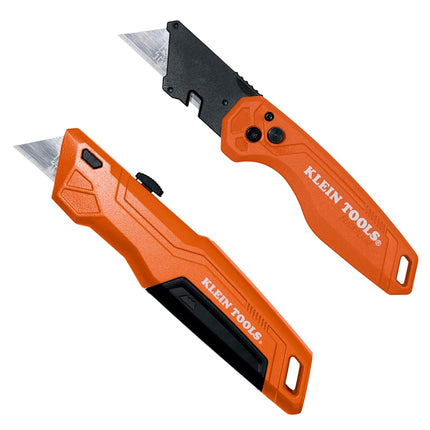 Klein Tools 44312 2-Piece Folding Utility Knife and Slide-Out Knife Set, FLICKBLADE, Retractable with On-Tool Blade Storage, Includes 5 Blades