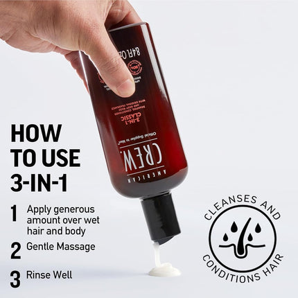 American Crew 3 In 1 Shampoo & Conditioner & Body Wash, 1 L
