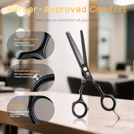 5.5 inch Purple Hair Cutting Scissors Set with Razor, Leather Scissors Case, Barber Hair Cutting Shears Hair Thinning/Texturizing Shears for Professional Hairdresser or Home Use (Black)
