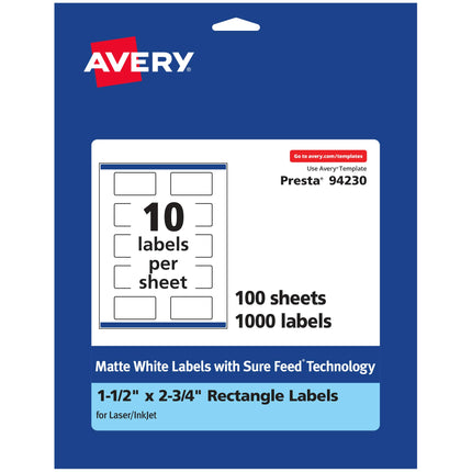 Avery Matte White Rectangle Labels with Sure Feed,