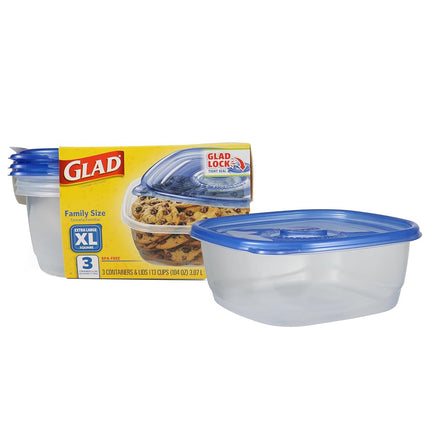 GladWare Family Size Food Storage Containers, XL | Large Square Food Storage, Containers Hold up to 104 Ounces of Food, Large Set 3 Count Food Containers | Plastic Food Container