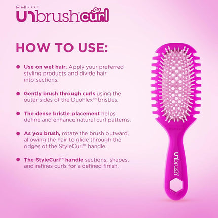 FHI Heat UNbrush Curl Defining Brush — Wavy, Coily, and Curly Hair Brush with DuoFlex Bristles & StyleCurl Handle — for Gentle Detangling & Faster Styling on Wet Hair - Fuchsia