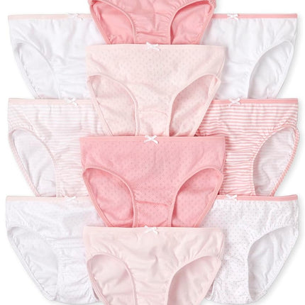 The Children's Place Girls' Cotton Brief Underwear Variety Pack, Pinks/Whites 10-Pack, Small