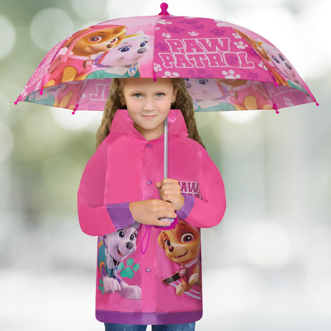 Paraguas y Chaqueta Impermeable Nickelodeon para Niños, Set de Lluvia de La Patrulla Canina para Niños, para Edades de 2 a 7 Años, Rosa Oscuro, MEDIANO, EDAD 4-5