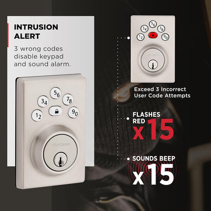 Kwikset Powerbolt 240 5-Button Keypad Satin Nickel Contemporary Electronic Deadbolt Door Lock, Featuring Convenient Keyless Entry, Customizable User Codes and Auto Locking