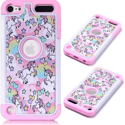 Étui Case Town compatible avec iPod Touch 5e, 6e, 7e génération, motif licorne arc-en-ciel, antichoc avec strass incrustés et cristal, étui hybride en silicone blindé pour Apple iPod Touch 5e et 6e