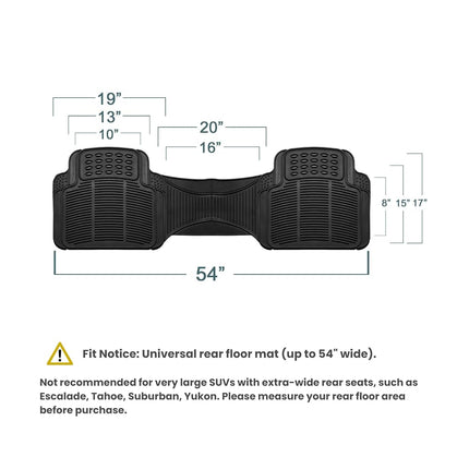 FH Group Car Floor Mats - Heavy-Duty Rubber Floor Mats for Cars, Universal Fit Rear Set, Trimmable Automotive Floor Mats, Climaproof Floor Mats for Most Sedan, SUV, Truck Floor Mats Black