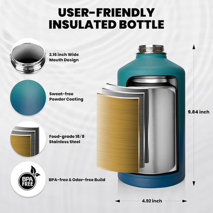 RAYMYLO 2L Insulated Water Bottle, Triple Wall Vacuum Stainless Steel