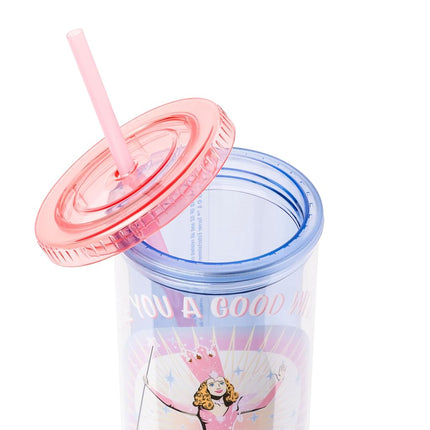 Silver Buffalo The Wizard of Oz “are You a Good Witch or a Bad Witch?” Plastic Tall Cold Cup with Lid and Straw Featuring Glinda, 20 Ounces