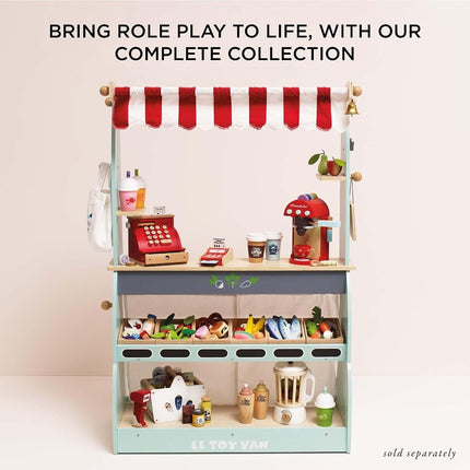 Le Toy Van - Educational Wooden Honeybee Market Baker's Basket Crate | Wood Play Food | Supermarket Pretend Play Shop Food