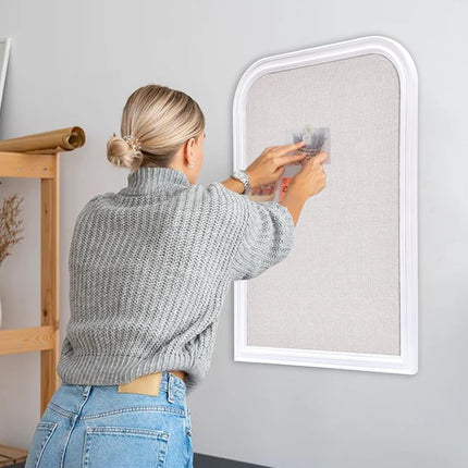 Aitakatta Bulletin Board with Linen, 31.5x23.6 inches Bulletin Board with White Wood Style Frame, Decorative Hanging Pin Board Vision Board Message Board for Office School Home Decor(2R&2S,L-6080,1p)