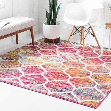Tapis de surface Unique Loom Trellis Frieze Collection - Arrondi (3' Carré, Multi/Noir)
