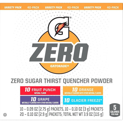 Gatorade Zero Powder Variety Pack - 40 Count - Powder Packs - Zero Powder Packs - Zero Powder - Zero Sugar - Powder Mix Variety - Sugar Free Hydration with Essential Electrolytes