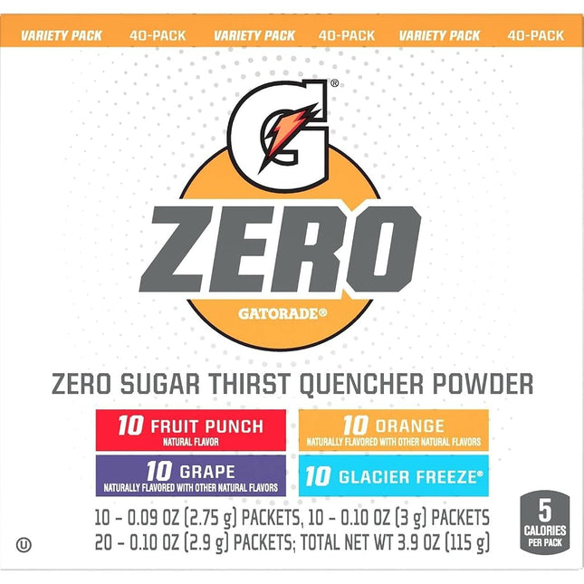 Gatorade Zero Powder Variety Pack - 40 Count - Powder Packs - Zero Powder Packs - Zero Powder - Zero Sugar - Powder Mix Variety - Sugar Free Hydration with Essential Electrolytes