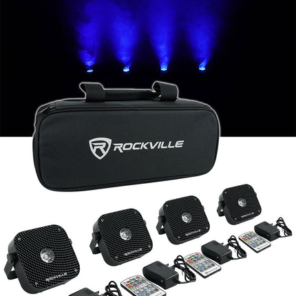 Rockville 4 Pack MINI RF1 V2 Black RGBWA+UV Batter