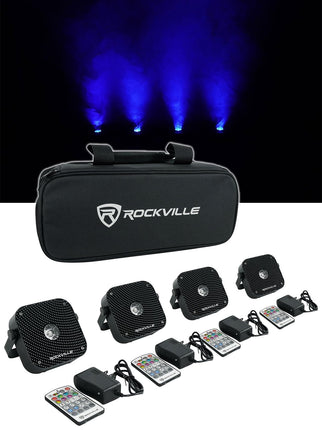 Rockville 4 Pack MINI RF1 V2 Black RGBWA+UV Batter