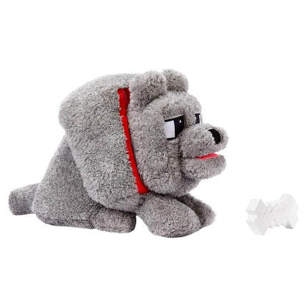 Mattel Minecraft Dennis the Wolf Plush Toy with Feeding Action & Sound, Food Mode Stuffed Animal Inspired by A Minecraft Movie, JDW26