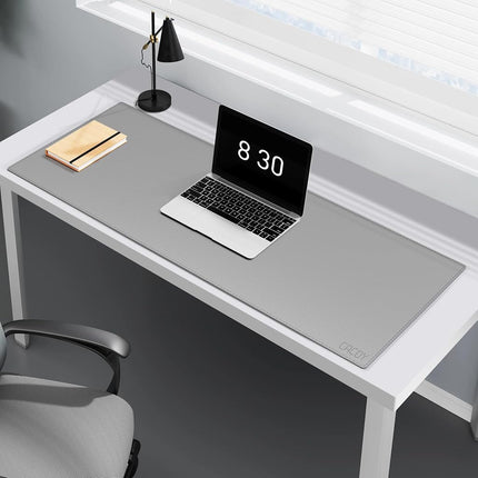 Cacoy 100x40cm Leather Desk Pad Blotter, PU Leather Desk Protector Mat, Large Gaming Mouse Pad for Desktops and Laptops - Grey