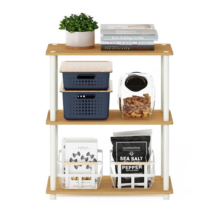 Furinno TURN-N-TUBE Storage Shelves, 3-Tier Book Shelf, Corner Shelf, Toolless Open Shelves, for Organization and Storage, Living Room, Garage, Home Office, Beech