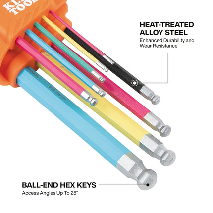 Klein Tools 80205 SAE and Metric Allen Key Set, 20-Piece with T-Shaped Adapter, Colour Coded, Long Allen Key with Adapter with T-Handle for More