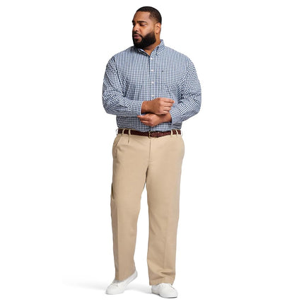 IZOD Men's Big and Tall Performance Stretch Pleated Pant, Cederwood Khaki, 44W x 29L