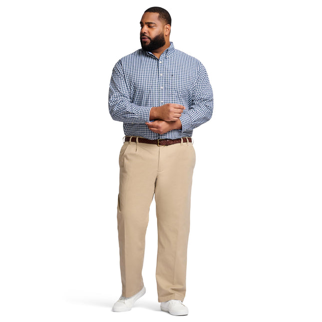 IZOD Men's Big and Tall Performance Stretch Pleated Pant, Cederwood Khaki, 44W x 29L