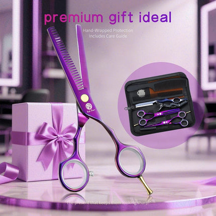 Purple Dragon 5.5 inch Hair Cutting Scissors Set with Razor, Titanium-Professional-Hairdressing, Barber Hair Cutting Shears Hair Thinning/Texturizing Shears for Professional Hairdresser or Home Use 5.5 inch Purple