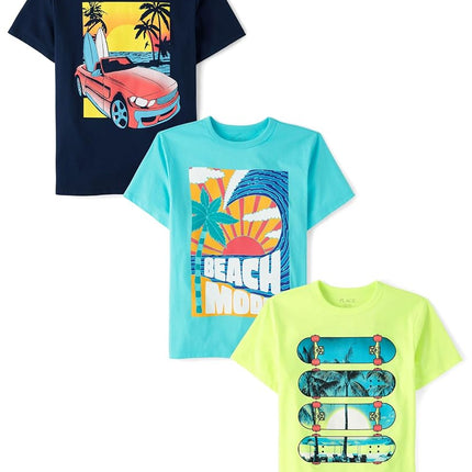 The Children's Place T-shirts graphiques à manches courtes pour garçons sur le thème des jeux vidéo, lots multiples, mode plage/skateboard/voiture, TP