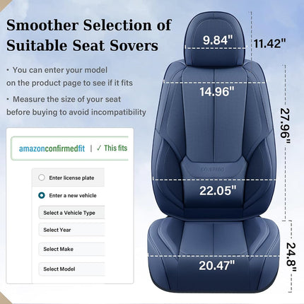 Coverado Seat Covers, Car Seat Covers Front Seats, Car Seat Cover, Car Seat Protector Waterproof, Car Seat Cushion Nappa Leather, Blue Seat Covers Carseat Cover Universal Fit for Most Cars