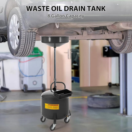 Tanque de drenaje de aceite usado GarveeTech de 8 galones, tanque de cambio de aceite con drenador operado por aire, recipiente de drenaje de aceite con altura de embudo ajustable, para facilitar la extracción de aceite (negro, 8 galones)