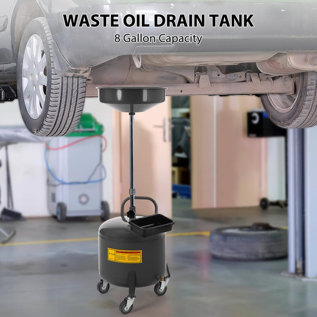 Tanque de drenaje de aceite usado GarveeTech de 8 galones, tanque de cambio de aceite con drenador operado por aire, recipiente de drenaje de aceite con altura de embudo ajustable, para facilitar la extracción de aceite (negro, 8 galones)