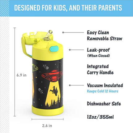 Thermos FUNTAINER Water Bottle with Straw - 12 Ounce - Kids Stainless Steel Vacuum Insulated Water Bottle with Lid, Out of This World