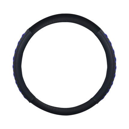 FH Group 15 Inch Genuine Leather with Lace-Up Detailing Steering Wheel Cover fits Most Cars, SUVs, and Trucks Blue