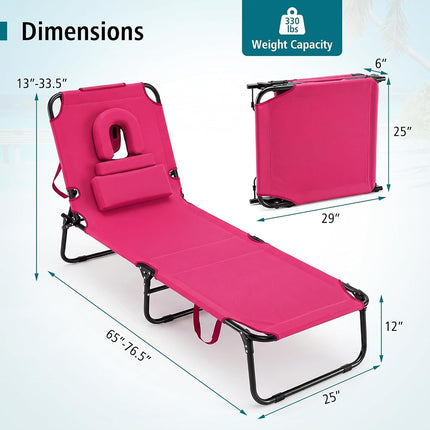 GYMAX Tanning Chair, 330lbs Beach Lounge Chair with Face Hole