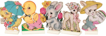 Primitives by Kathy Easter Decorations — Set of 5 Wooden Retro Easter Stand-Ups — 4.5"