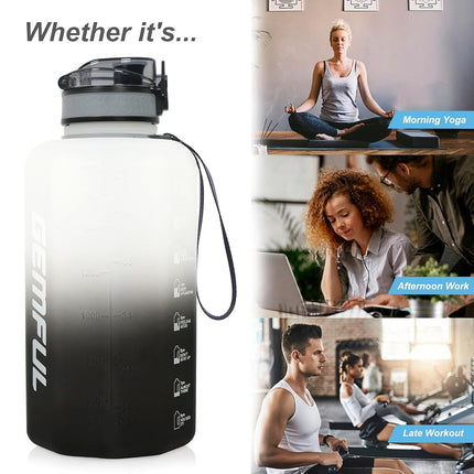 GEMFUL 2.2L Sports Water Bottle with Handle for Hiking & Gym (White Black)
