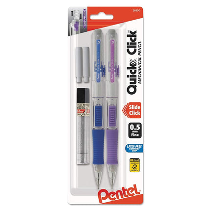 Pentel PD215LEBP2 QUICK CLICK Mechanical Pencil, HB, No.2, 0.5 mm, Assorted Barrel, 2/Pack