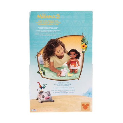Moana 2 Disney's Little Sis Simea Doll & Pua Figure Playset 11" / 27 cm, Officially Licensed by Jakks Pacific, Includes 1 Doll Outfit, 1 Pua Figure, 1 Plastic Banana Bunch, Suggested for Ages 3+
