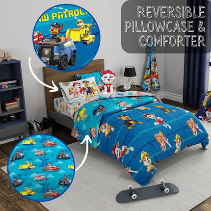 Franco Kids Bedding Super Soft Comforter and Sheet Set with Sham, 5 Piece Twin Size, Paw Patrol Boys