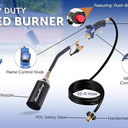 Flame King Propane Torch Kit Heavy Duty Weed Burner, 340,000 BTU with Piezo Igniter (Self Igniting), with 6 ft Hose Regulator Assembly